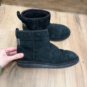 UGG Classic Mini II boots in black suede with crystal studding on the back